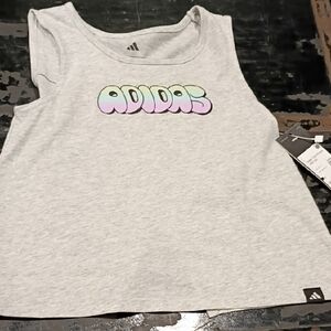Adidas Kids Light Gray Tank Top with Pastel Logo Open Back Girls S M L Xs Nwt